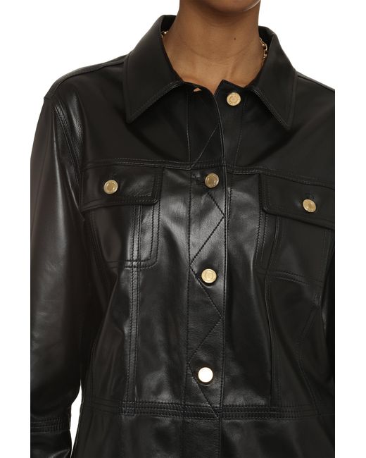 Tom Ford Black Leather Overshirt With Rounded Hem