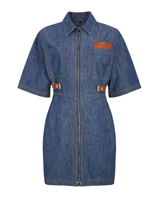 Fendi Blue Short Denim Dress With Application