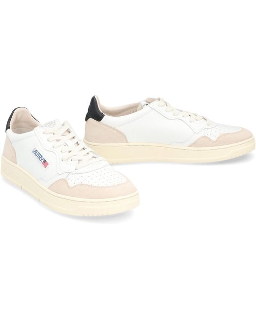 Autry White Medalist Leather Low-Top Sneakers for men