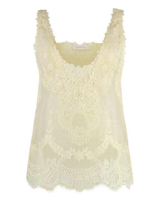 Zimmermann Yellow Nature-Inspired Floral Lace Tank Top