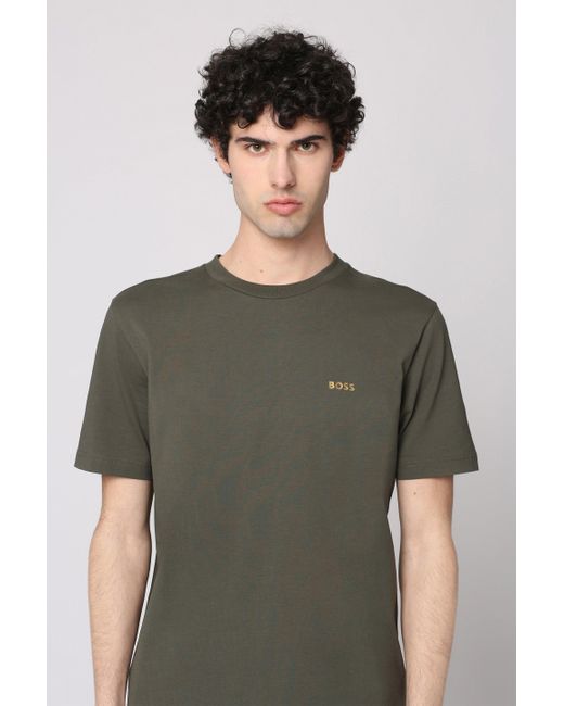 T-shirt girocollo in cotone di Boss in Green da Uomo