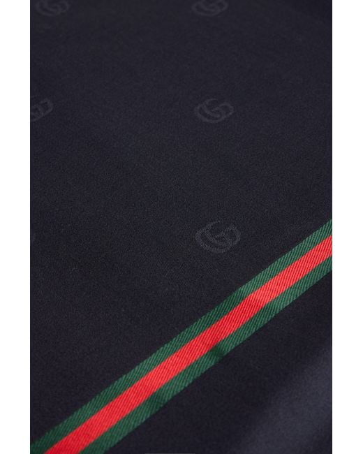 Gucci Blue Scarf With Fringes And Web Band for men