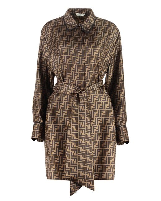 Fendi Brown Ff Pattern Shirt Dress