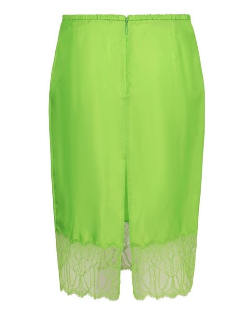 Gucci Green Gonna In Viscose Twill With Floral Lace
