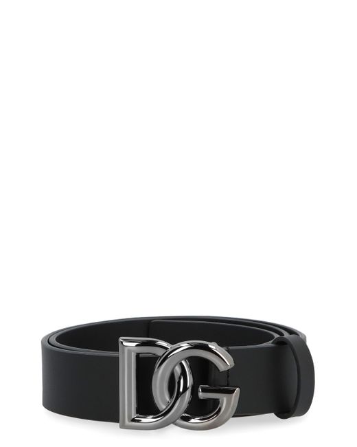 Cintura in pelle con fibbia DG di Dolce & Gabbana in Black da Uomo
