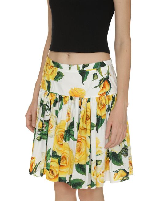 Dolce & Gabbana Yellow Printed Cotton Mini Skirt