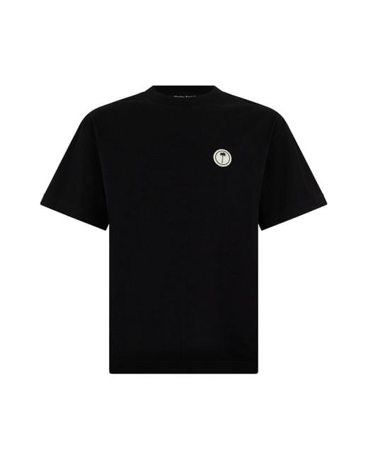 Palm Angels Black Cotton T-Shirt With Short Sleeves for men