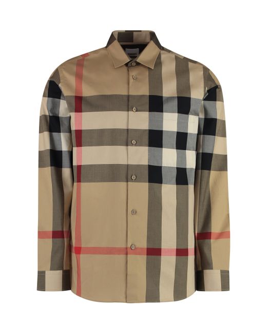 Camicia in cotone motivo check di Burberry in Brown da Uomo