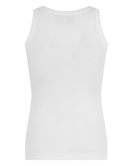 AMI White Ribbed Cotton Tank Top