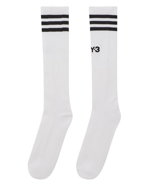 Y-3 White Knee-High Socks With Stripes for men