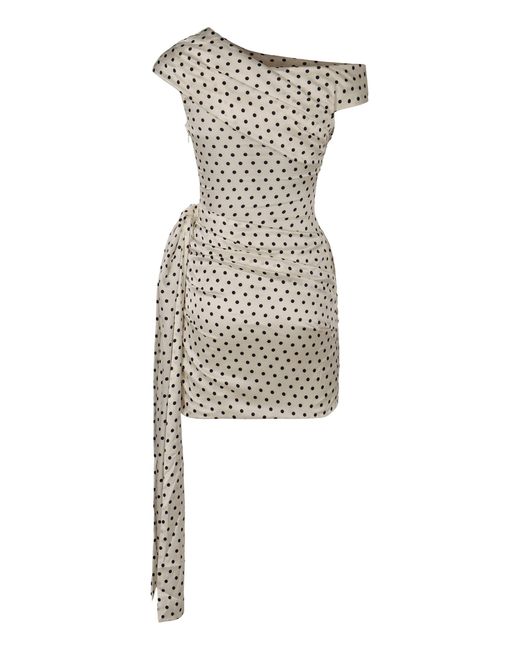 Self-Portrait Natural Mini Satin Dress With Polka Dots