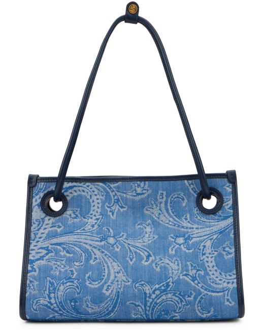 Etro Blue Small Jacquard Denim Shopper Bag