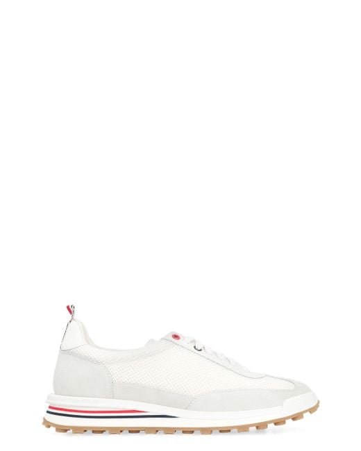 Sneakers low-top in pelle e tessuto di Thom Browne in White da Uomo