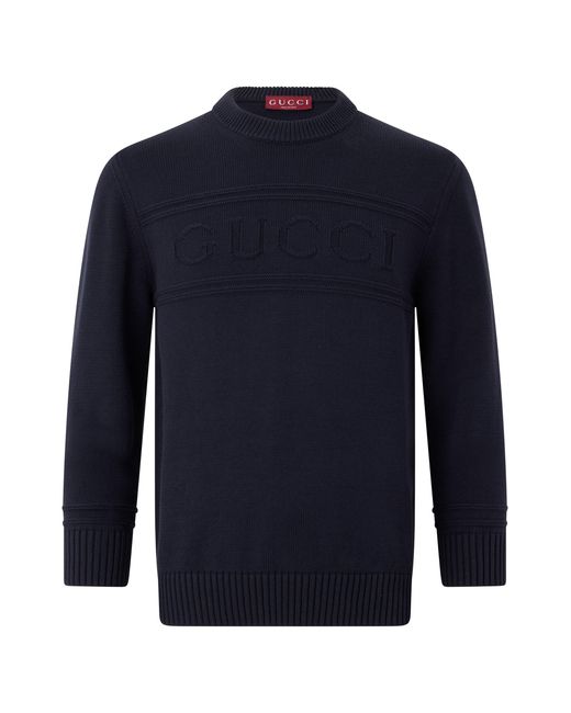 Gucci Blue Cotton And Wool Sweater With Intarsia for men