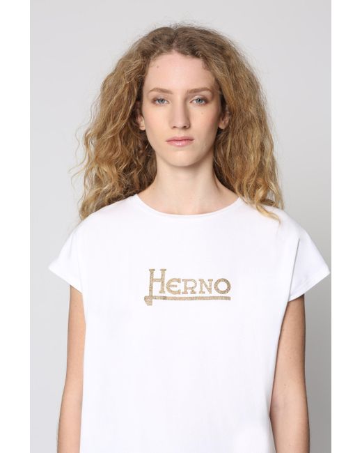 T-shirt in cotone con logo di Herno in White
