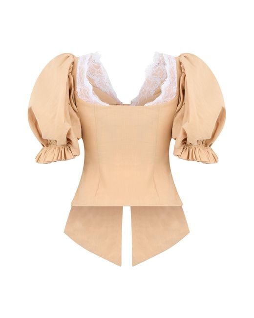 LES FILLES D'EVA Natural Stretch Linen Top With Puff Sleeves