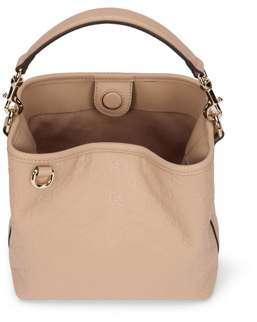 Gucci Natural Gg Emblem Bucket Bag