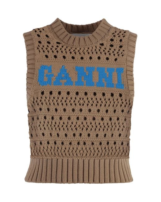 Ganni Natural Knitted Sleeveless Pullover