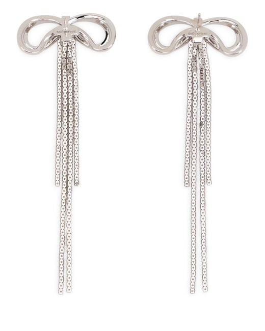 Self-Portrait White Bow Drop Earrings