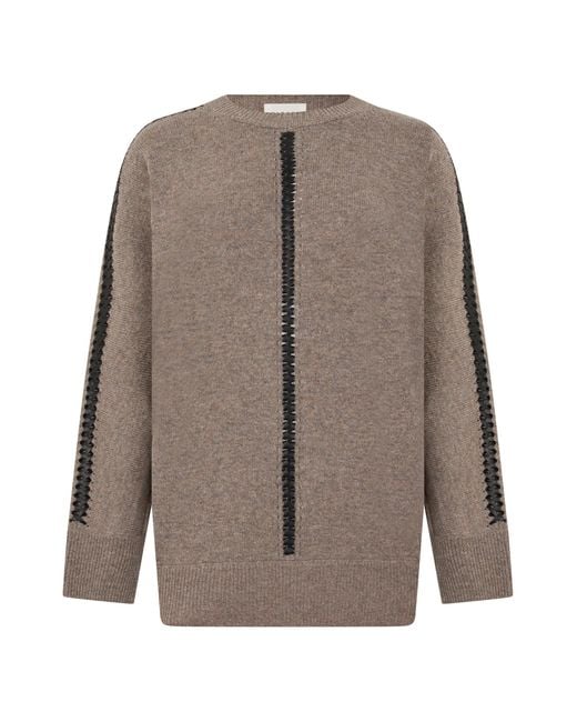 P.A.R.O.S.H. Brown Crew Neck Sweater With Braided Detail