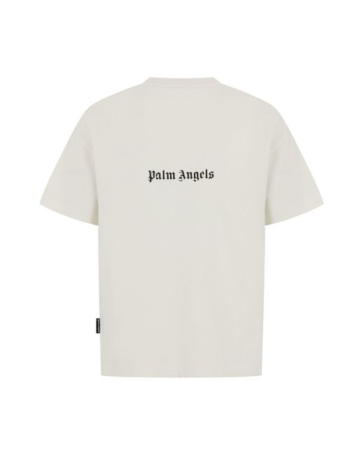 Palm Angels White Cotton T-Shirt With Print for men