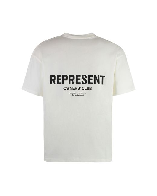 Represent White Cotton Crew-Neck T-Shirt for men