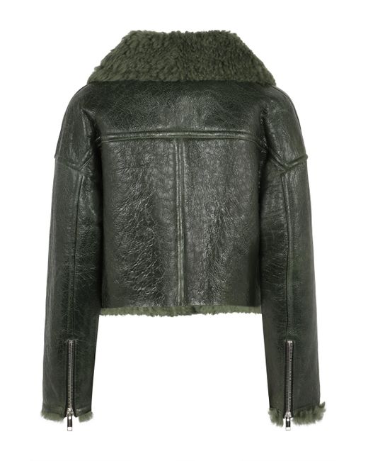 Yves Salomon Green Cropped Sheepskin Jacket