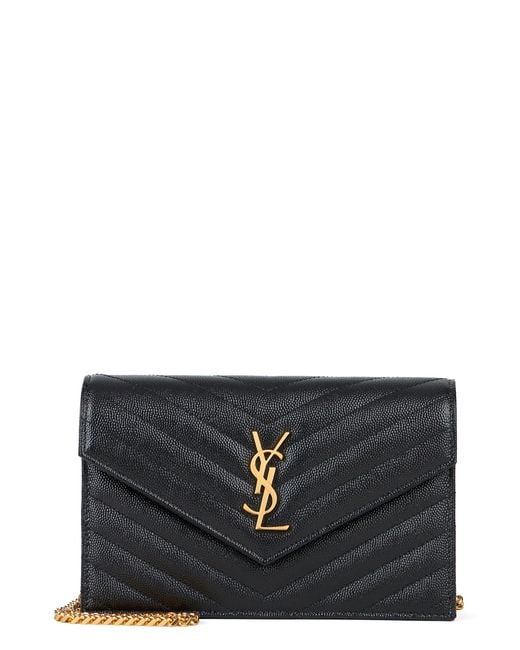 Saint Laurent Gray Cassandre Envelope Chain Wallet