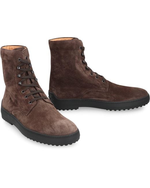 Tod's Brown Lace-Up Suede Ankle Boots