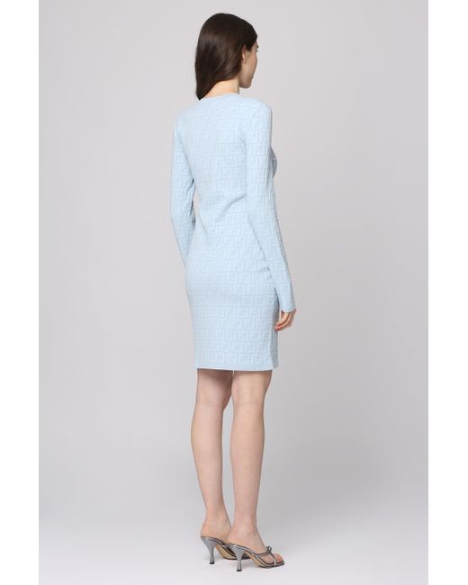 Mini-abito in maglia jacquard di Fendi in Blue