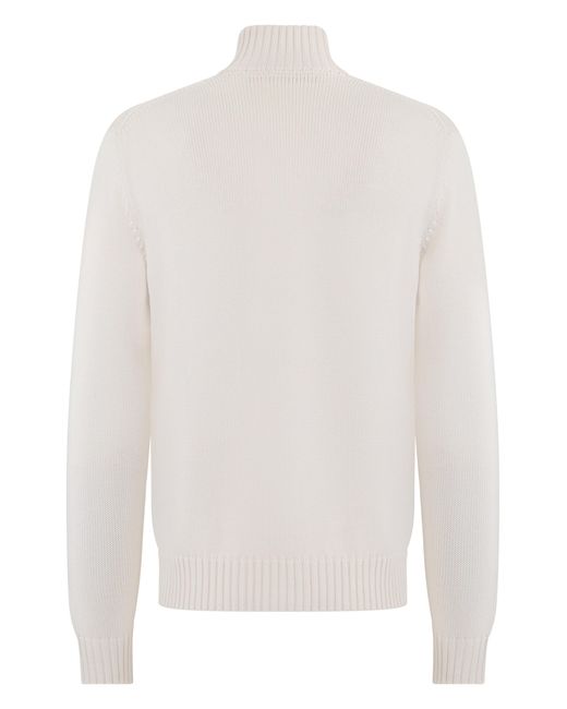 Slowear White Wool Cardigan With High Collar for men
