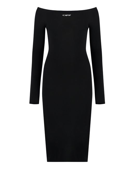 Off-White c/o Virgil Abloh Black Viscose Knit Midi Dress With Logo Intarsia