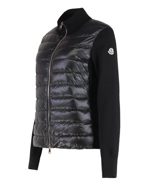Moncler Black Cardigan With Padded Panels