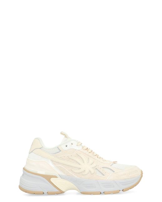 Palm Angels Natural Leather And Fabric Low-Top Sneakers