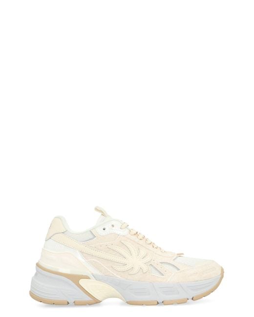 Palm Angels Natural Leather And Fabric Low-top Sneakers