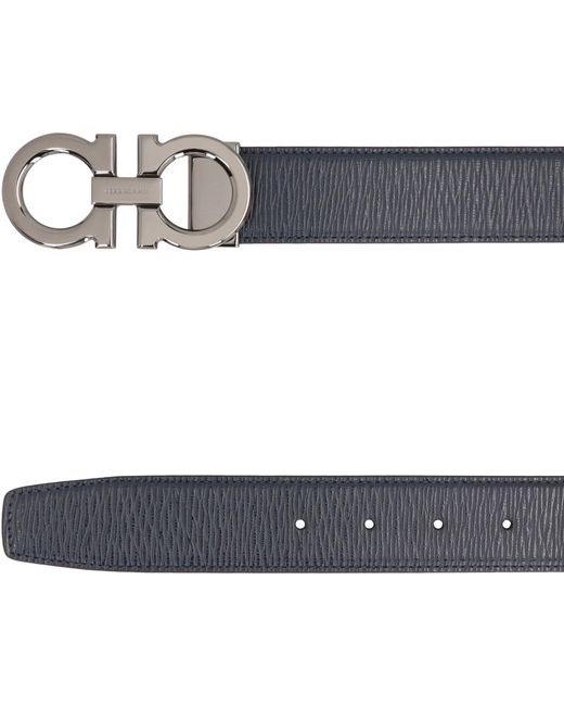 Ferragamo Black Reversible Leather Gancini Hook Belt for men