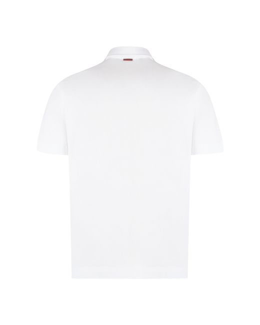Zegna White Short Sleeve Cotton Pique Polo Shirt for men