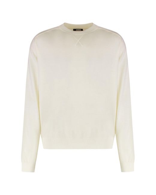 Jacquemus White Sweater With Round Neck Made Of Merino Wool for men