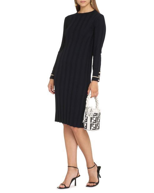 Max Mara Blue Leccio Virgin Wool Dress