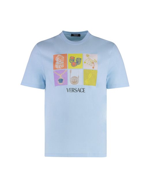 Versace Blue Cotton Crew-Neck T-Shirt for men