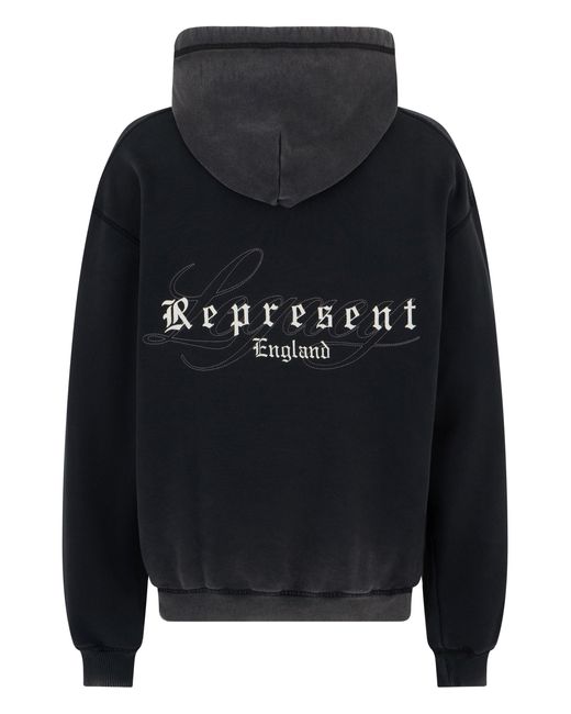 Represent Black Hooded Sweatshirt With Embroidered Logo for men