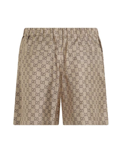 Gucci Natural Elegant Short Trousers With Monogram