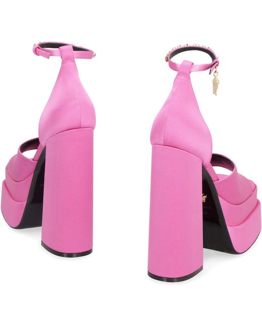 Versace Pink Medusa Platform Sandals With Adjustable Heel