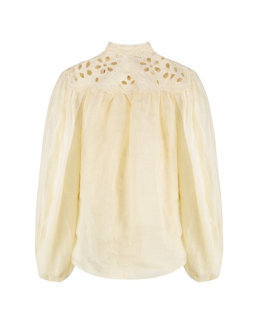 Zimmermann Natural Coco Embroidered Ramie Blouse