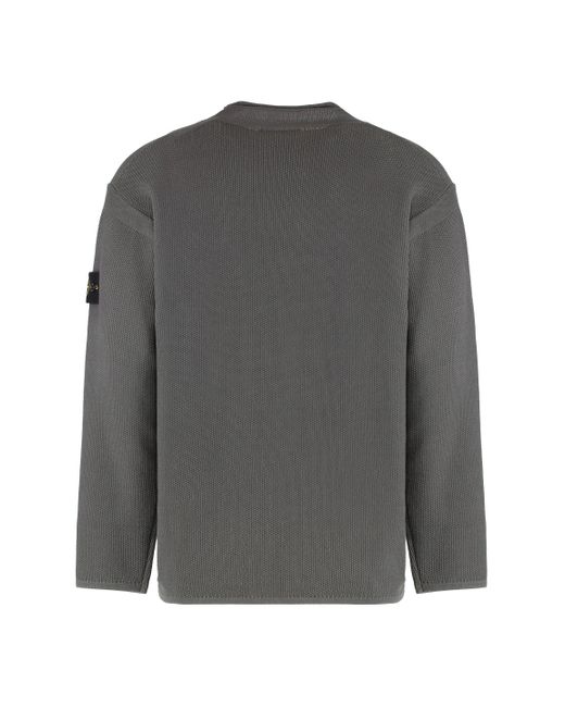 Stone Island Gray Sweater With A Polo Neck And Reverse Stitch Details for men