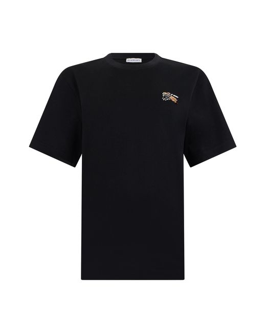 Burberry Black Cotton T-Shirt With Embroidery for men