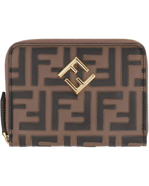 折りたたみ財布 Fendi Ff Diamonds Medium Zip-Around Wallet In Smooth Leather FF Diamonds Zip Around Medium Leather Brown | Fendi