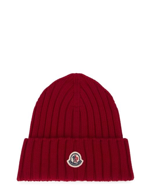 Moncler Red Ribbed Wool Hat