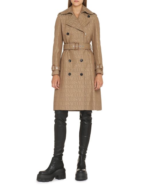 Versace Natural Allover Double-Breasted Trench Jacket