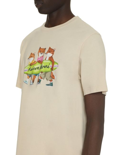 Maison Kitsuné Natural Printed Cotton T-Shirt for men